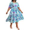 imageFloerns Womens Plus Size Floral Print Tie Front Square Neck Slit Hem Midi DressIce Blue