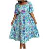 imageFloerns Womens Plus Size Floral Print Tie Front Square Neck Slit Hem Midi DressIce Blue