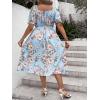 imageFloerns Womens Plus Size Floral Print Tie Front Square Neck Slit Hem Midi DressLight Blue