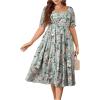 imageFloerns Womens Plus Size Floral Print Tie Front Square Neck Slit Hem Midi DressLight Green