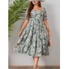 imageFloerns Womens Plus Size Floral Print Tie Front Square Neck Slit Hem Midi DressLight Green