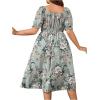 imageFloerns Womens Plus Size Floral Print Tie Front Square Neck Slit Hem Midi DressLight Green