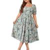 imageFloerns Womens Plus Size Floral Print Tie Front Square Neck Slit Hem Midi DressLight Green