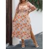 imageFloerns Womens Plus Size Floral Print Tie Front Square Neck Slit Hem Midi DressOrange Floral