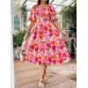 imageFloerns Womens Plus Size Floral Print Tie Front Square Neck Slit Hem Midi DressPink Multi