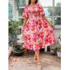 imageFloerns Womens Plus Size Floral Print Tie Front Square Neck Slit Hem Midi DressPink Multi