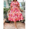 imageFloerns Womens Plus Size Floral Print Tie Front Square Neck Slit Hem Midi DressPink Multi