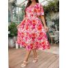 imageFloerns Womens Plus Size Floral Print Tie Front Square Neck Slit Hem Midi DressPink Multi