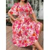 imageFloerns Womens Plus Size Floral Print Tie Front Square Neck Slit Hem Midi DressPink Multi