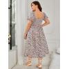 imageFloerns Womens Plus Size Floral Print Tie Front Square Neck Slit Hem Midi DressPurple Floral