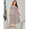 imageFloerns Womens Plus Size Floral Print Tie Front Square Neck Slit Hem Midi DressPurple Floral