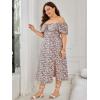 imageFloerns Womens Plus Size Floral Print Tie Front Square Neck Slit Hem Midi DressPurple Floral