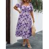 imageFloerns Womens Plus Size Floral Print Tie Front Square Neck Slit Hem Midi DressPurple and White