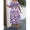 imageFloerns Womens Plus Size Floral Print Tie Front Square Neck Slit Hem Midi DressPurple and White