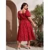 imageFloerns Womens Plus Size Floral Print Tie Front Square Neck Slit Hem Midi DressRed
