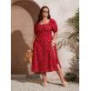 imageFloerns Womens Plus Size Floral Print Tie Front Square Neck Slit Hem Midi DressRed