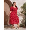 imageFloerns Womens Plus Size Floral Print Tie Front Square Neck Slit Hem Midi DressRed