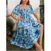 imageFloerns Womens Plus Size Floral Print Tie Front Square Neck Slit Hem Midi DressSky Blue