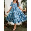 imageFloerns Womens Plus Size Floral Print Tie Front Square Neck Slit Hem Midi DressSky Blue