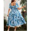 imageFloerns Womens Plus Size Floral Print Tie Front Square Neck Slit Hem Midi DressSky Blue