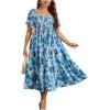 imageFloerns Womens Plus Size Floral Print Tie Front Square Neck Slit Hem Midi DressSky Blue