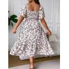 imageFloerns Womens Plus Size Floral Print Tie Front Square Neck Slit Hem Midi DressWhite Purple Floral
