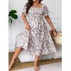 imageFloerns Womens Plus Size Floral Print Tie Front Square Neck Slit Hem Midi DressWhite Purple Floral