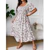 imageFloerns Womens Plus Size Floral Print Tie Front Square Neck Slit Hem Midi DressWhite Purple Floral