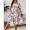 imageFloerns Womens Plus Size Floral Print Tie Front Square Neck Slit Hem Midi DressWhite Purple Floral