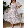 imageFloerns Womens Plus Size Floral Print Tie Front Square Neck Slit Hem Midi DressWhite Purple Floral