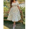 imageFloerns Womens Plus Size Floral Print Tie Front Square Neck Slit Hem Midi DressWhite Yellow Floral