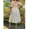 imageFloerns Womens Plus Size Floral Print Tie Front Square Neck Slit Hem Midi DressWhite Yellow Floral