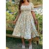 imageFloerns Womens Plus Size Floral Print Tie Front Square Neck Slit Hem Midi DressWhite Yellow Floral