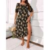 imageFloerns Womens Plus Size Floral Print Tie Front Square Neck Slit Hem Midi DressYellow Multi