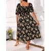 imageFloerns Womens Plus Size Floral Print Tie Front Square Neck Slit Hem Midi DressYellow Multi