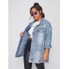 imageFloerns Womens Plus Size Ripped Distressed Long Sleeve Denim JacketLight Blue