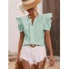 imageFloerns Womens Striped Print Notched Neck Puff Short Sleeve Casual Blouse TopGreen