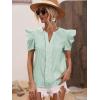 imageFloerns Womens Striped Print Notched Neck Puff Short Sleeve Casual Blouse TopGreen