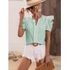 imageFloerns Womens Striped Print Notched Neck Puff Short Sleeve Casual Blouse TopGreen