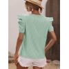imageFloerns Womens Striped Print Notched Neck Puff Short Sleeve Casual Blouse TopGreen