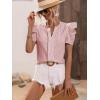 imageFloerns Womens Striped Print Notched Neck Puff Short Sleeve Casual Blouse TopRed and White
