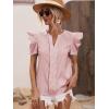 imageFloerns Womens Striped Print Notched Neck Puff Short Sleeve Casual Blouse TopRed and White