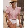 imageFloerns Womens Striped Print Notched Neck Puff Short Sleeve Casual Blouse TopRed and White