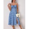 imageFloerns Womens Summer Split Thigh Spaghetti Strap Cami Midi Floral DressBlue Flower