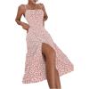 imageFloerns Womens Summer Split Thigh Spaghetti Strap Cami Midi Floral DressBrown and White