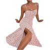 imageFloerns Womens Summer Split Thigh Spaghetti Strap Cami Midi Floral DressBrown and White