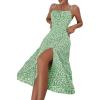 imageFloerns Womens Summer Split Thigh Spaghetti Strap Cami Midi Floral DressGreen Flower
