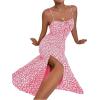 imageFloerns Womens Summer Split Thigh Spaghetti Strap Cami Midi Floral DressPastel Pink
