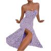 imageFloerns Womens Summer Split Thigh Spaghetti Strap Cami Midi Floral DressPurple and White