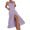 imageFloerns Womens Summer Split Thigh Spaghetti Strap Cami Midi Floral DressPurple and White